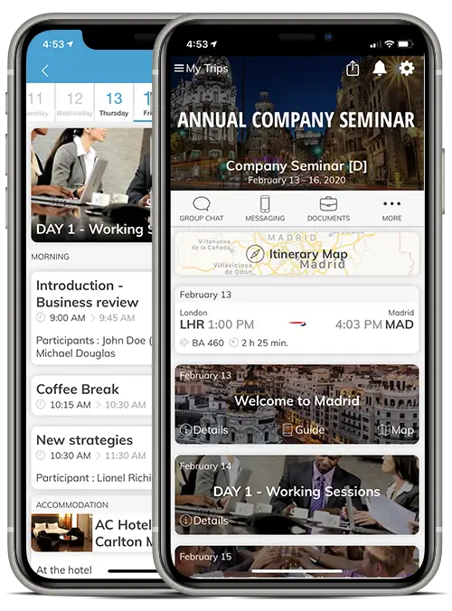 Custom MICE event app on a smartphone at a corporate conference