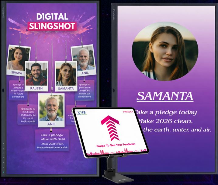 Digital slingshot projection game at a corporate brand activation